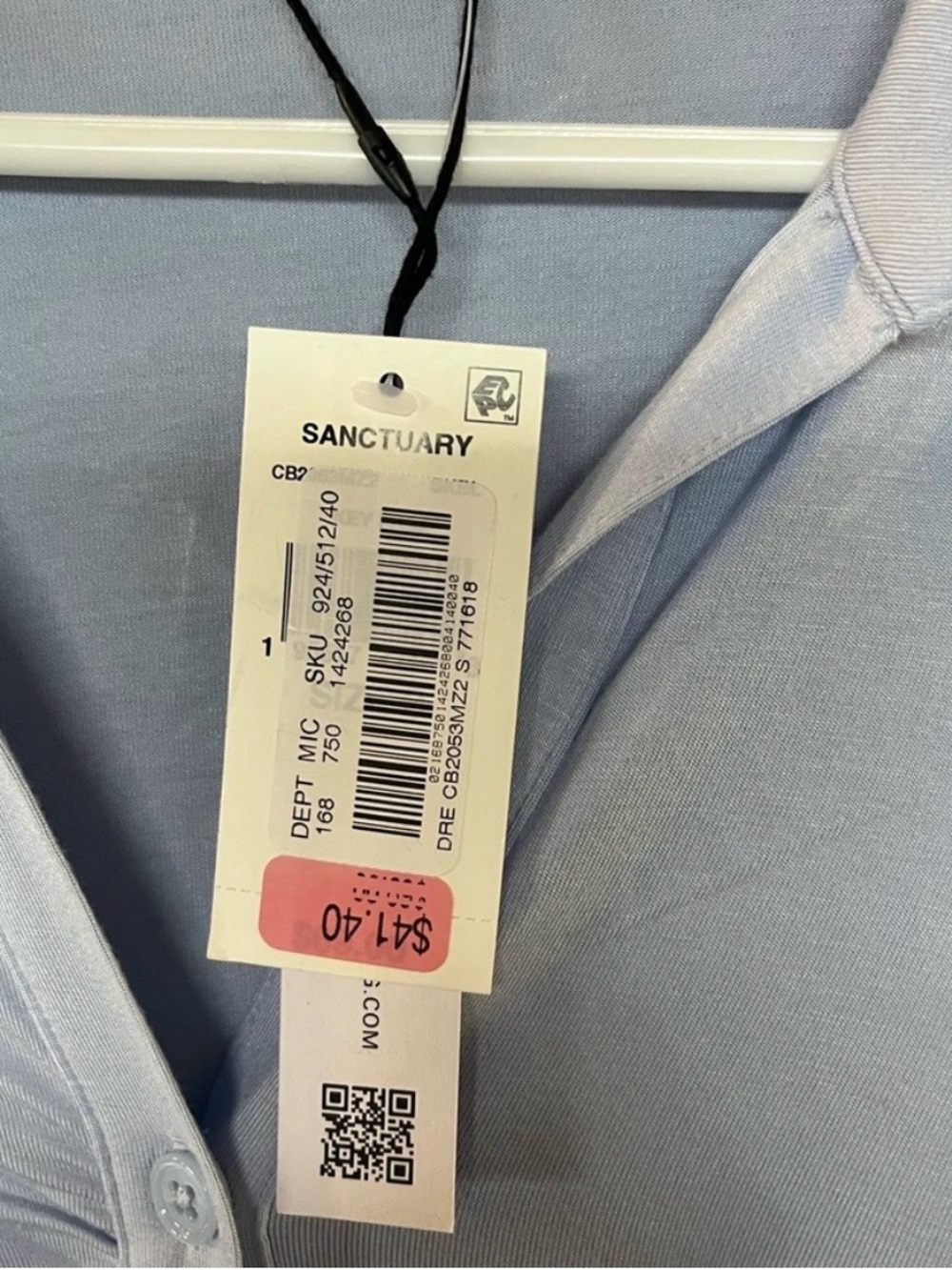 Sanctuary Light Blue Ruched Button-Down Top - Picture 2 of 4